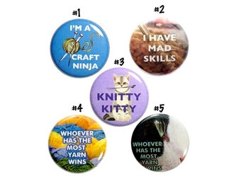 Cute Knitting Buttons Pins for Jackets or Backpacks Lapel Pins Pinbacks Adorable 5 Pack Gift Set 1 Inch P3-1