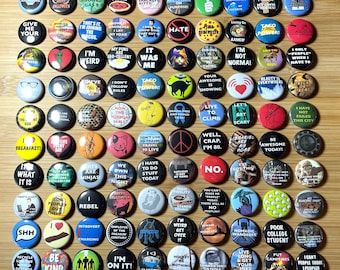 100 Buttons Pins HUGE Lot, Lot of 80's 90's Vintage Style Buttons, Button Pin Wholesale Lot, Funny Miscellaneous Lot Resale Lot Cool Lot 149