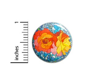 Pretty Roses Button Orange Pink Backpack Pin Pretty Button Lapel Pinback Little Gift 1 Inch #82-1