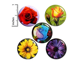 Flower Buttons Pins for Backpacks Jackets Lapel Pins Pinbacks or Fridge Magnets Pretty Best Friend 5 Pack Gift Set 1 Inch P29-5