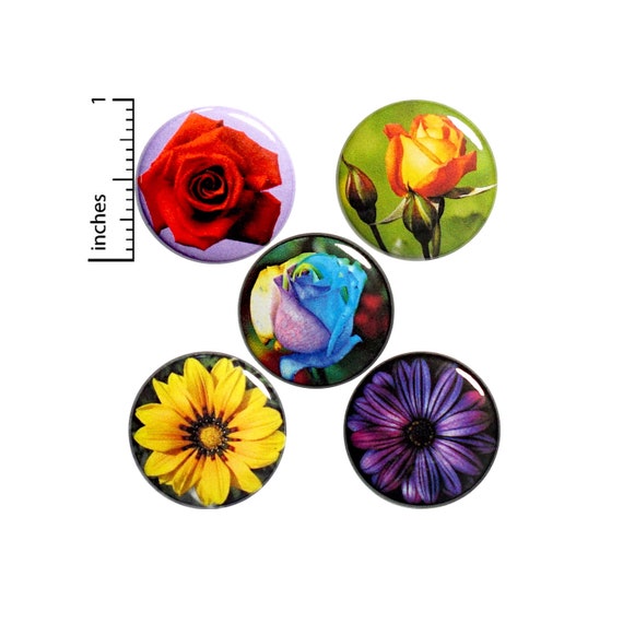 Flower Buttons Pins for Backpacks Jackets Lapel Pins Pinbacks or Fridge Magnets Pretty Best Friend 5 Pack Gift Set 1 Inch P29-5