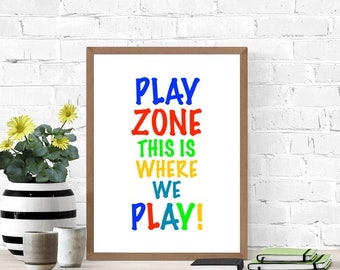 Play Zone Sign, Printable Poster, Cute Play Room Sign, Digital Wall Sign, Primary Colors, Kid's Room Sign, Nursery Poster, Fun Playful Sign