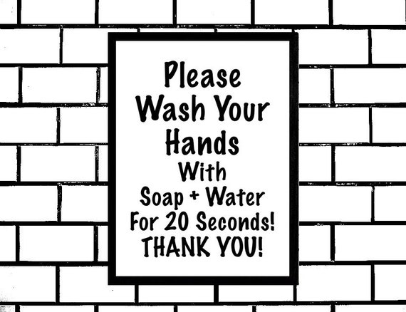 Wash Your Hands, Printable Sign, for 20 Seconds, Covid-19, Home Bathroom or Kitchen Sign, Reminder for Kids To Wash Hands, Digital Wall Sign