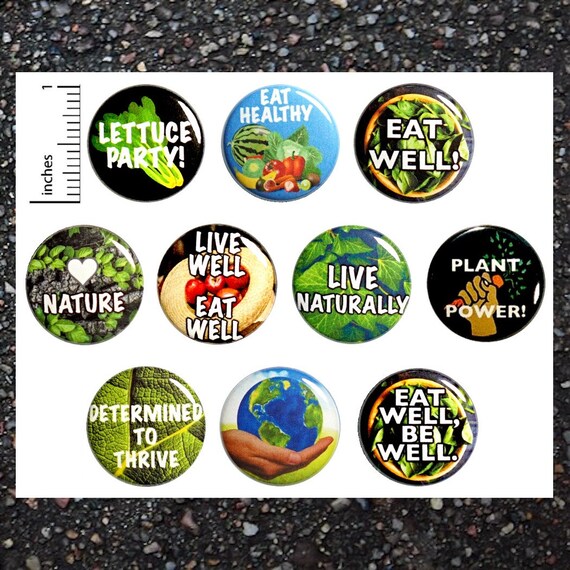 Healthy Eater Health Buttons Lapel Backpack Jacket Pins Badges Eat Well Be Well Earth Friendly Smart Eating Choices 10 Pack 1 Inch 10P10-2