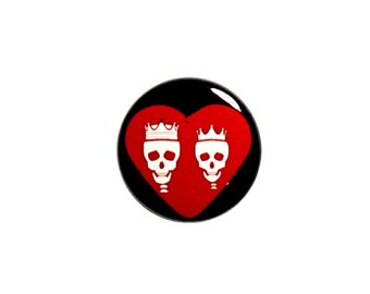 Skeleton King and Queen Button Pin or Fridge Magnet Button Backpack Lapel Pin or Refrigerator Magnet Macabre Cute Skeleton Love 1" #43-9