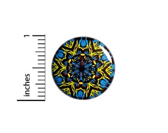 Mandala Flower Button or Fridge Magnet, Mandala Gift, Fantasy Flower, Blue, Yellow, Flower Gift, Button or Fridge Magnet, 1 Inch #81-25