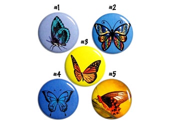 Pretty Butterfly Pins Buttons or Fridge Magnets, Backpack Pins, Butterfly Gifts for her, 5 Pack, Pin Button or Magnet, Gift Set 1" #P65-2