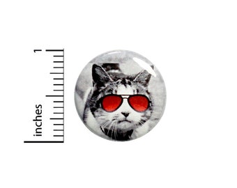 Funny Cat Wearing Sunglasses Button Cop Glasses Random Humor Pin 1 Inch #35-1