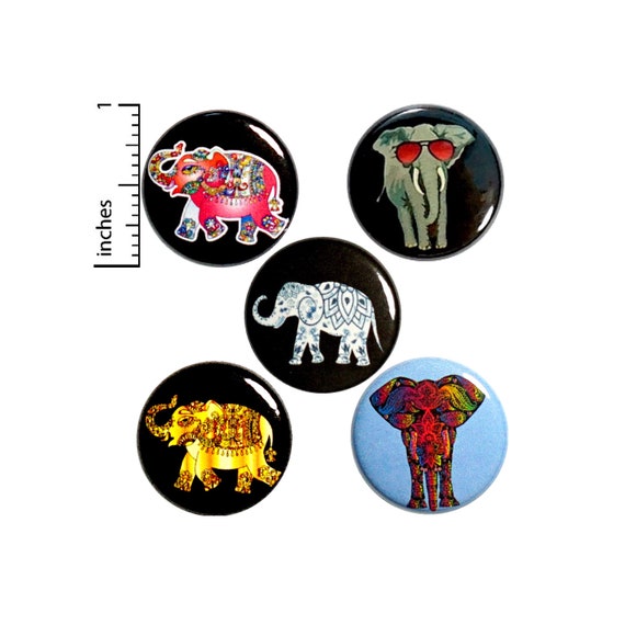 Elephant Pin for Backpack Buttons or Fridge Magnets, Elephant Gift, Mandalas, Elephant Pin or Magnet 5 Pack, 1" P16-2