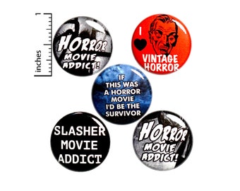 Horror Movie Buttons or Fridge Magnets // Backpack Pins // 60's Sci Fi // Vintage Horror Movies // Magnets // 5 Pack // Gift Set 1" #P11-5