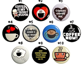 Funny Coffee (10 Pack) Pin Buttons for Backpacks // Cute Little Coffee Gift // Caffeine Humor Badges // Gift Set Pins // 1 Inch 10P12-1