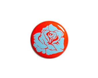 Pretty Blue Rose Button Pin or Fridge Magnet Blue Red Rose Pin Button Backpack Pin Button Jacket Lapel Pin or Refrigerator Magnet 1" #57-5