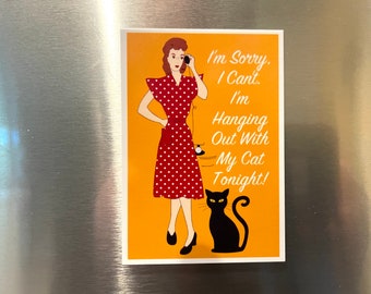 Funny 1950s Woman and Cat Fridge Magnet, Vintage Style Refrigerator Magnet, Vintage Lady Magnet Sarcastic, Cat Sarcasm Gift 2.25"x3.25" P2-2