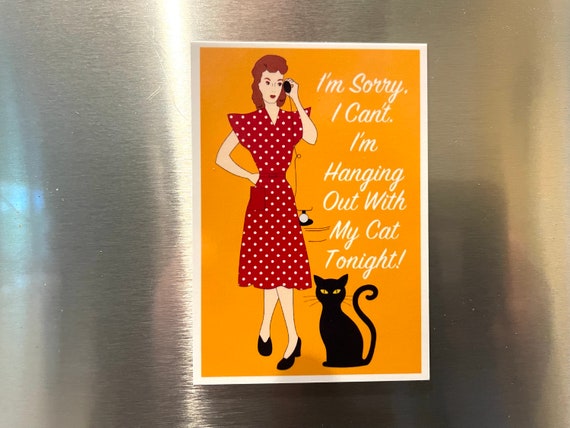 Funny 1950s Woman and Cat Fridge Magnet, Vintage Style Refrigerator Magnet, Vintage Lady Magnet Sarcastic, Cat Sarcasm Gift 2.25"x3.25" P2-2