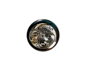 Steampunk Skeleton Watch Parts Button Pin or Fridge Magnet Cute Steampunk Button or Refrigerator Magnet for Cosplay or Crafts 1" #14-12