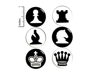 Chess Player Gift, Chess Piece Buttons Pins or Fridge Magnets, Backpack Pin, 6 Pack, Pin Button or Magnet, Gift Set, 1 Inch P31-5