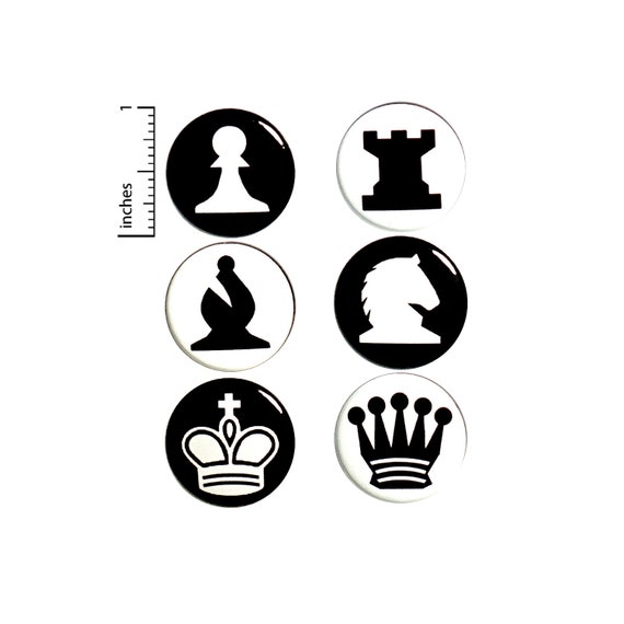 Chess Player Gift, Chess Piece Buttons Pins or Fridge Magnets, Backpack Pin, 6 Pack, Pin Button or Magnet, Gift Set, 1 Inch P31-5