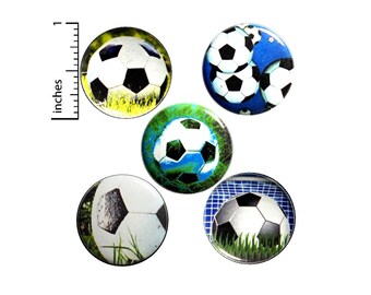 Soccer Ball Buttons or Fridge Magnets - Backpack Pins - Pinbacks Badges - Soccer Player - End of Season - Gift Set - 5 Pack - 1 Inch - SP1-4