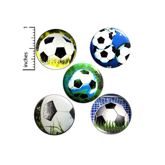 Soccer Ball Buttons or Fridge Magnets - Backpack Pins - Pinbacks Badges - Soccer Player - End of Season - Gift Set - 5 Pack - 1 Inch - SP1-4