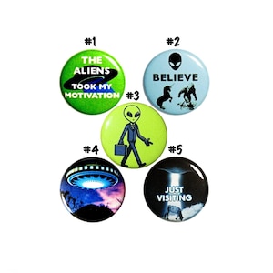 I Love Aliens Pin Set, Backpack Pins, UFO Buttons, Lapel Pins, Alien Pin Buttons, 5 Pack, Alien Conspiracy Alien Lover Gift Set 1&quot; #P78-2