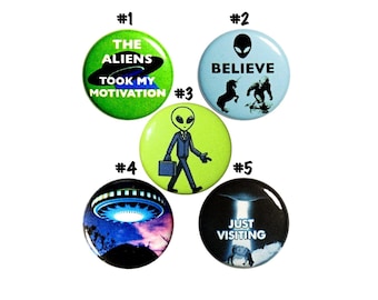 I Love Aliens Pin Set, Backpack Pins, UFO Buttons, Lapel Pins, Alien Pin Buttons, 5 Pack, Alien Conspiracy Alien Lover Gift Set 1" #P78-2