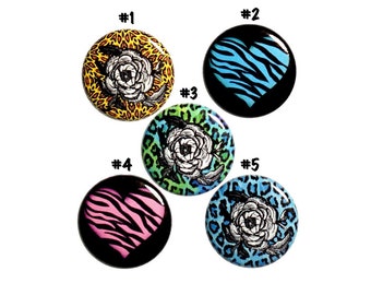 Vintage 80s 90s Style Punk Rock Rocker Pins, Leopard and Zebra Print, Animal Print Buttons, Hearts Roses Punk Rock Gift Set 5 Pack 1" #P14-2