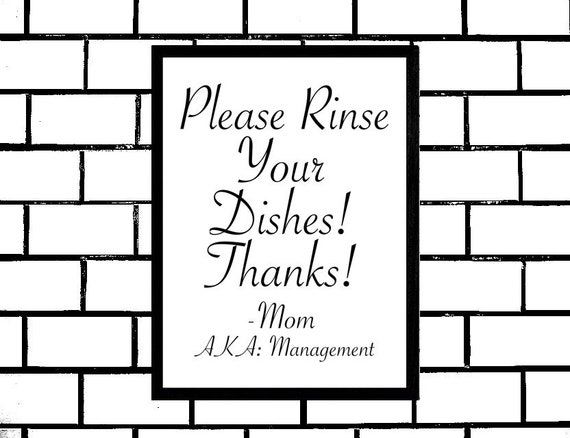 Rinse Your Dishes, Printable Sign, Wash Your Dishes, Funny Kitchen Sign, Cute Kitchen Sign, Instructions for Kids, Mom, Digital Wall Sign