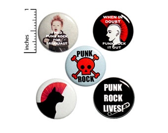 Punk Rock Pin Buttons or Fridge Magnets, Backpack Pins, Punk Pins, Punk Pin Set, Cool Buttons, Rad Pins or Magnets 5 Pack Gift Set 1" #P4-3