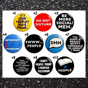 Funny Introvert Buttons Pin for Backpack, Gift for Introvert Friend, Sarcastic Buttons Pins, Cute Gift Set, 10 Pack, Snarky 1 Inch 10P2-1
