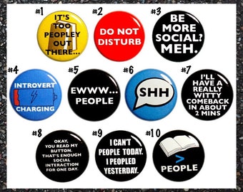 Funny Introvert Buttons Pin for Backpack or Fridge Magnets, Sarcastic, Gift Set, 10 Pack, Cute 1 Inch 10P2-1