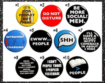 Funny Introvert Buttons Pin for Backpack or Fridge Magnets, Sarcastic, Gift Set, 10 Pack, Cute 1 Inch 10P2-1