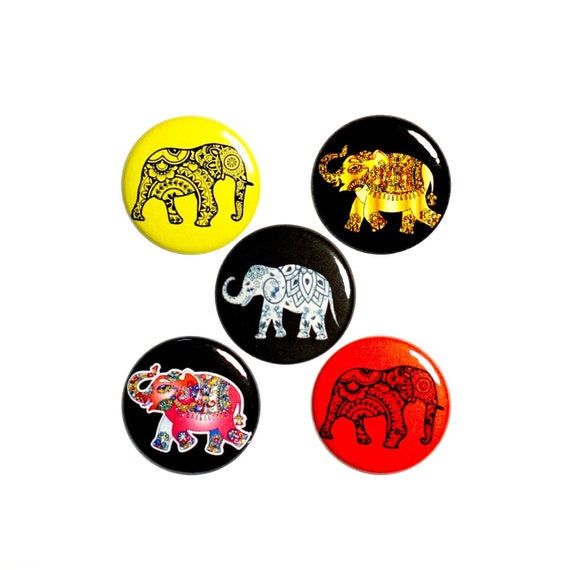 Elephant Pin for Backpack Buttons or Fridge Magnets, Elephant Gift, Mandalas, Elephant Pin or Magnet 5 Pack, 1" P61-1