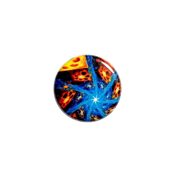 Cool Blue Starfish Style Fractal Button Pin or Fridge Magnet Cute Steampunk Button or Refrigerator Magnet for Locker or Crafts 1" #52-18