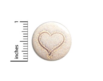 Sand Drawing Pin Button or Fridge Magnet, Heart in Sand, Cute Pin Button, Beach, Sand, Heart, Button Pin or Magnet, Beach Gift, 1" 87-3