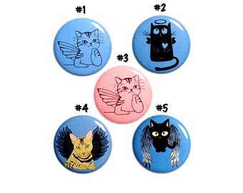 Angel Kitties Pins Buttons or Fridge Magnets, Backpack Pins, Angel Cats, Cats with Fairy Wings, 5 Pack, Pins or Magnets, Gift Set 1" #P66-2