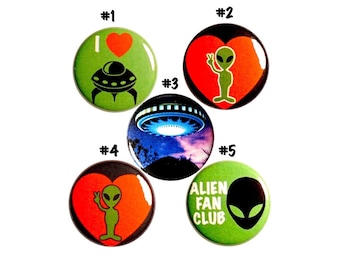 Alien Pin for Backpack, UFO Buttons, Alien Gift Set, Backpack Pin, I Love Aliens, UFOs Lapel Pin, 5 Pack, Alien Pin Gift Set, 1 Inch #P47-5