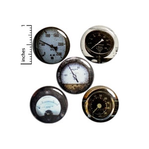 Steampunk Button Pins, Pin Set for Backpack, Steampunk Gauges, Speedometer Pins, Lapel Pins, Badges, Dieselpunk Pins, 5 Pack, Gift 1&quot; P26-3