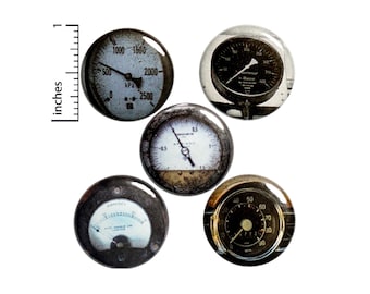 Steampunk Gauge, Pin for Backpack, Buttons or Fridge Magnets, Speedometer, Lapel Pins, Badges, Pin,  Dieselpunk, 5 Pack, Gift Set 1" P26-3