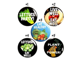 Eat Healthy Pins Buttons or Fridge Magnets, Backpack Pins for Classrooms Students, 5 Pack, Pin Button or Magnet, Student Gift Set 1" #P65-3