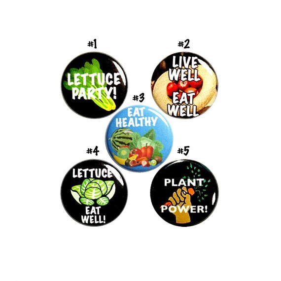 Eat Healthy Pins Buttons or Fridge Magnets, Backpack Pins for Classrooms Students, 5 Pack, Pin Button or Magnet, Student Gift Set 1" #P65-3