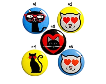 Cute Cat Button 5 Pack of Backpack Pins or Fridge Magnets Lapel Pin Cute Cat Pins or Magnets Gift Set 1" #P21-3