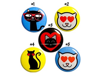 Cute Cat Button 5 Pack of Backpack Pins or Fridge Magnets Lapel Pin Cute Cat Pins or Magnets Gift Set 1" #P21-3