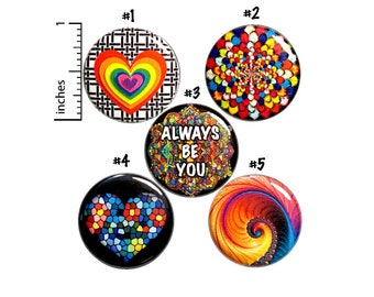 Positive Saying Buttons or Fridge Magnets - Backpack Pins - Lapel Pins - Rainbow Brooch - Gift Set - Cute Magnets - 5 Pack - Gift 1" P40-3