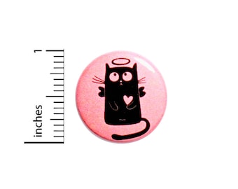 Angel Kitty Cute Cat Pink Button Heart Pin Jacket Pinback 1 Inch Fun Gift #41-23