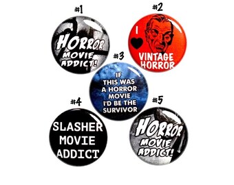 Horror Movie Buttons or Fridge Magnets // Backpack Pins // 60's Sci Fi // Vintage Horror Movies // Magnets // 5 Pack // Gift Set 1" #P11-5