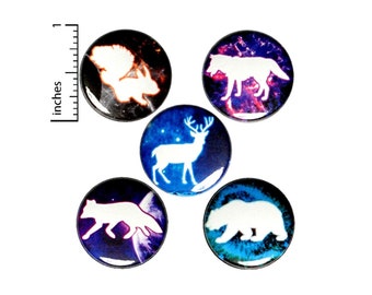 Cool Space Buttons or Fridge Magnets, Space Gift, Animal Pins or Magnets, Forest Animals, Cool Pin 5 Pack, Space Pins, Gift Set 1 Inch SP3-4