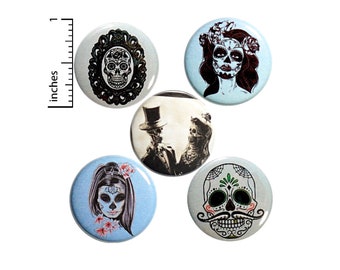 Sugar Skull Buttons 5 Pack of Backpack Pins Macabre Macab Lapel Pins Cool Brooches Badges Accessories Macabre Edgy Gift Set 1" P25-4