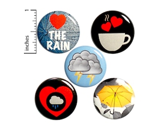 Rainy Day Little Gift Set Pin for Backpack or Fridge Magnets Cute Buttons I Love The Rain Stormy Weather 5 Pack of Lapel Pins 1" P33-3