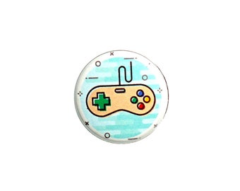 Vintage Style Video Game Controller Funny Pin Button or Fridge Refrigerator Magnet Sarcastic Magnet or Pin, Funny Gamer Gift 1 Inch #42-16