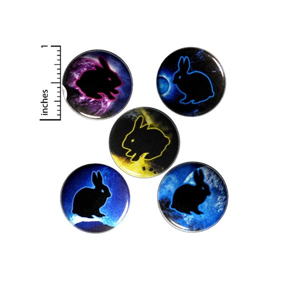 Space Rabbits Buttons or Fridge Magnets - Bunny Pins - Pin for Backpack - Pinbacks or Magnets - Cool Space Gift - 5 Pack Set 1 Inch SP1-2